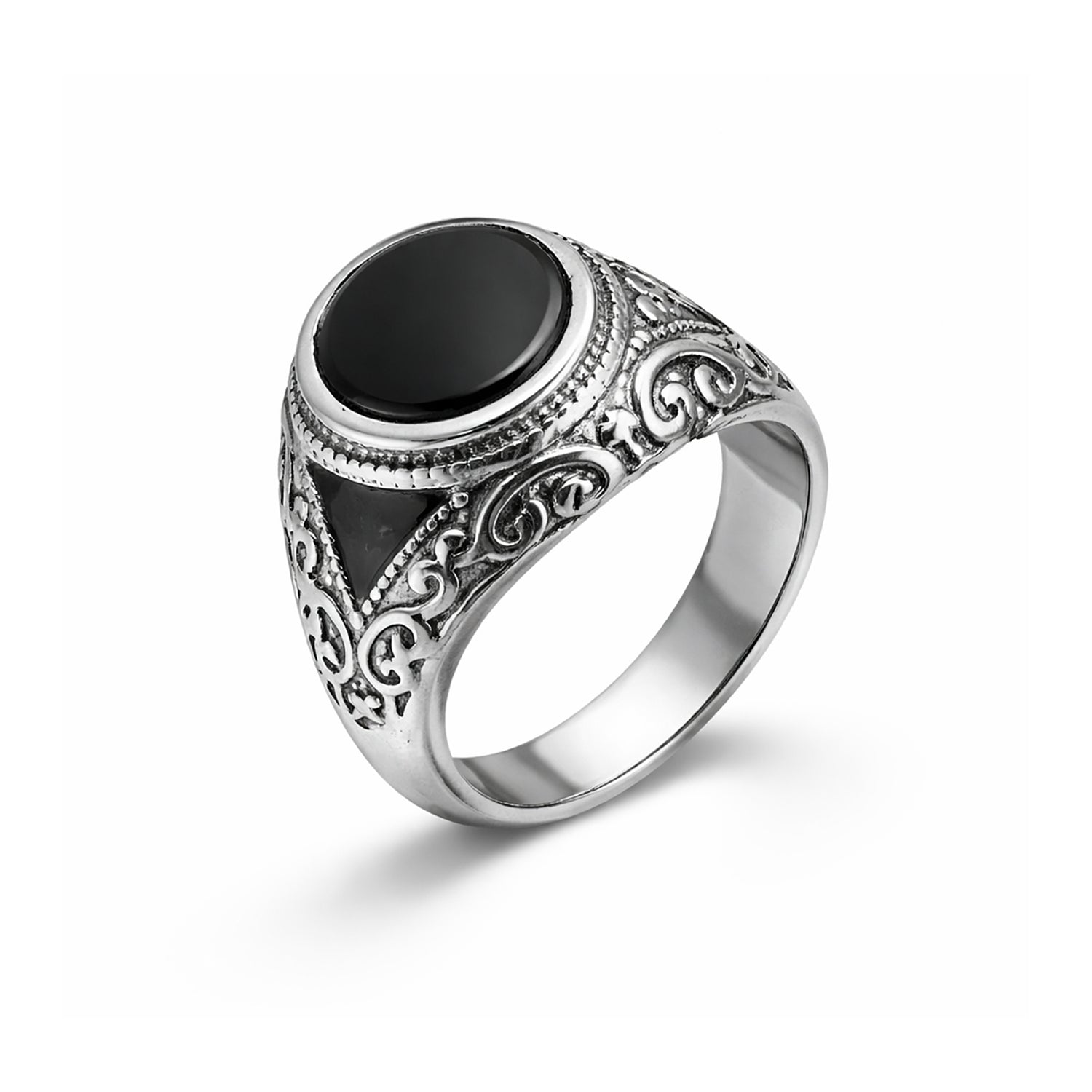 Chevalière SAFI - Acier & Agate Noire