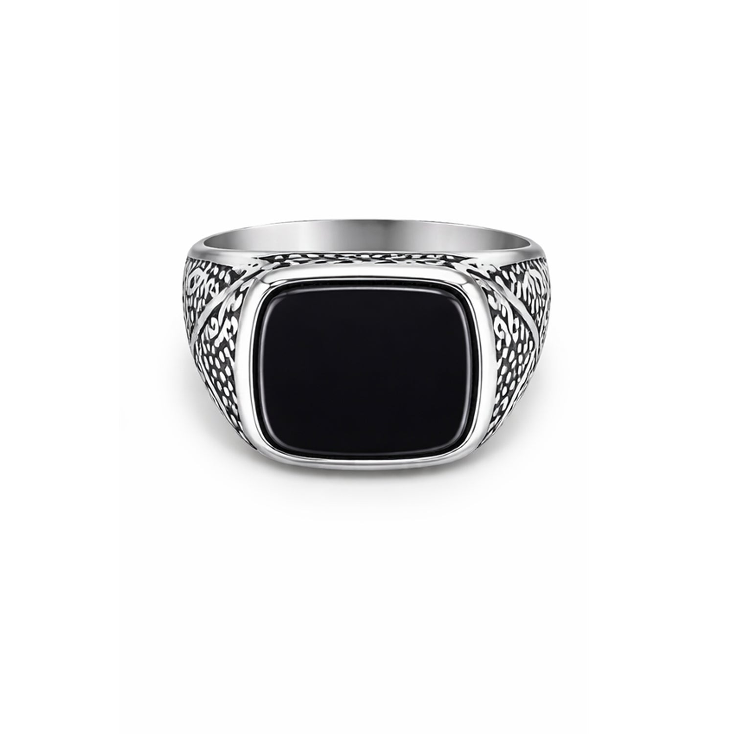 Chevalière SEMA - Acier & Agate Noire