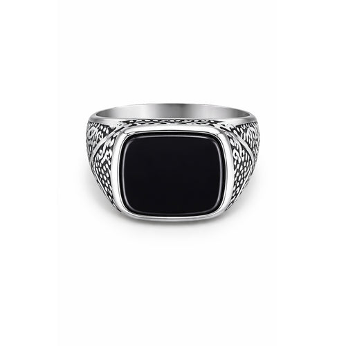 Chevalière SEMA - Acier & Agate Noire