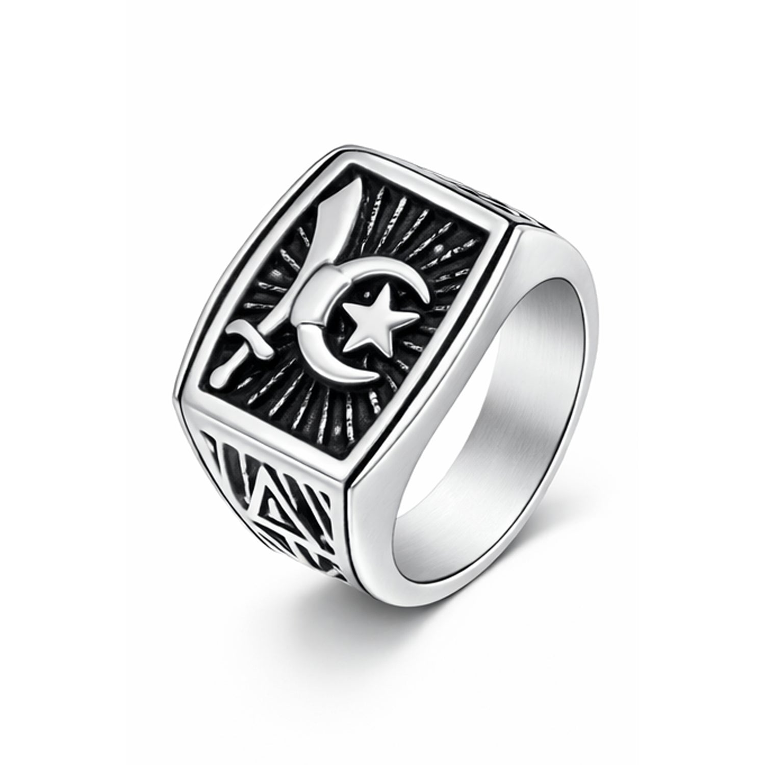 Chevalière GAZI - Épée & Croissant Acier Massif